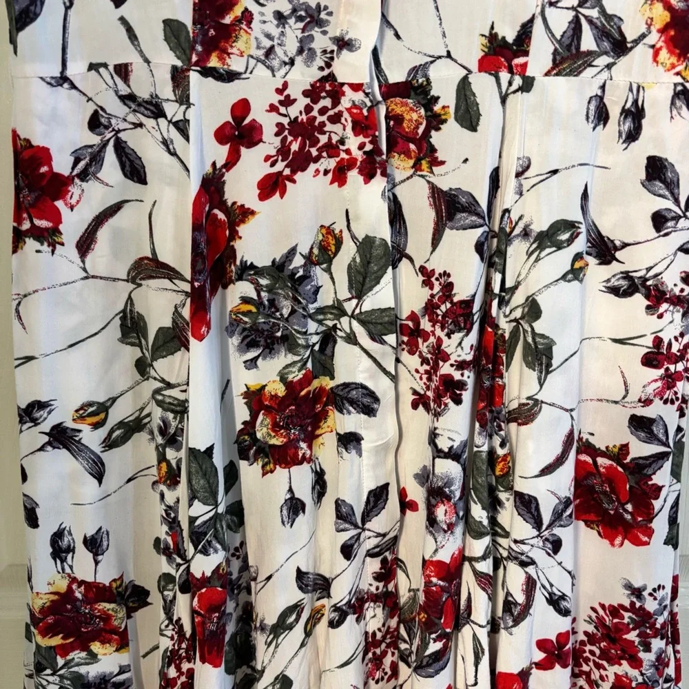 Lulus Floral Shirt Dress Large White Red Belted Fit Flare Mini Dress